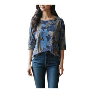 Nally & Millie Lexi 3/4 Sleeve Blouse Size Medium Top Blue Multi NWT